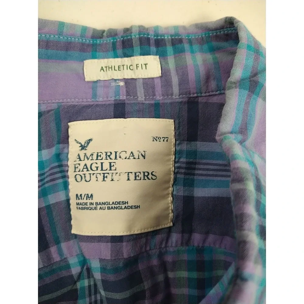 American Eagle Outfitters‎ Button Down Shirt Mens M Purple Plaid Athletic Fit...